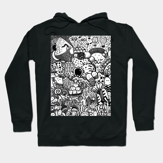 black and white doodle art Hoodie by SlyAR07